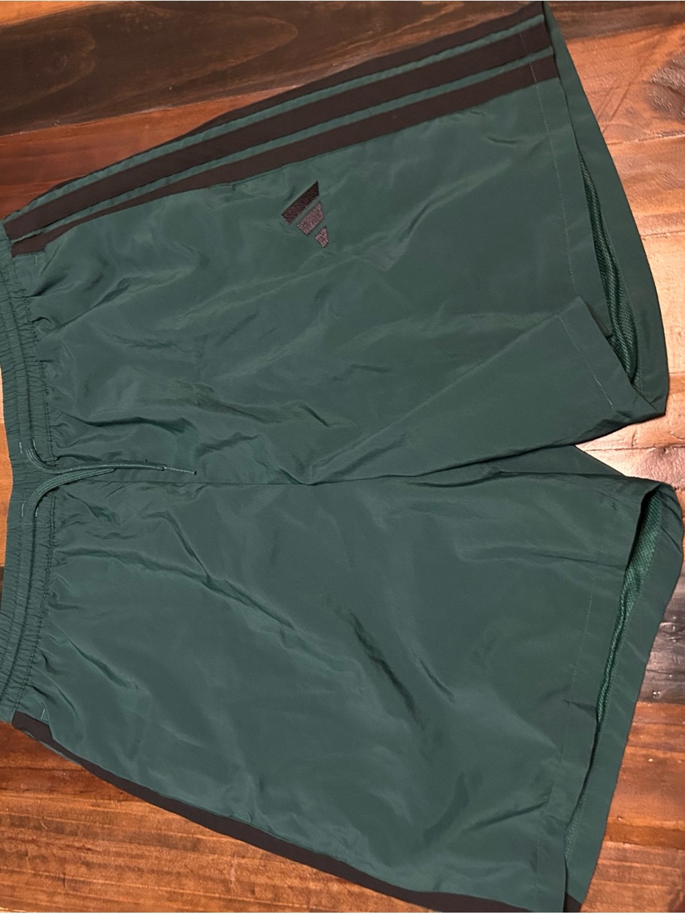 adidas Dark Green Athletic Shorts with Black Stripes